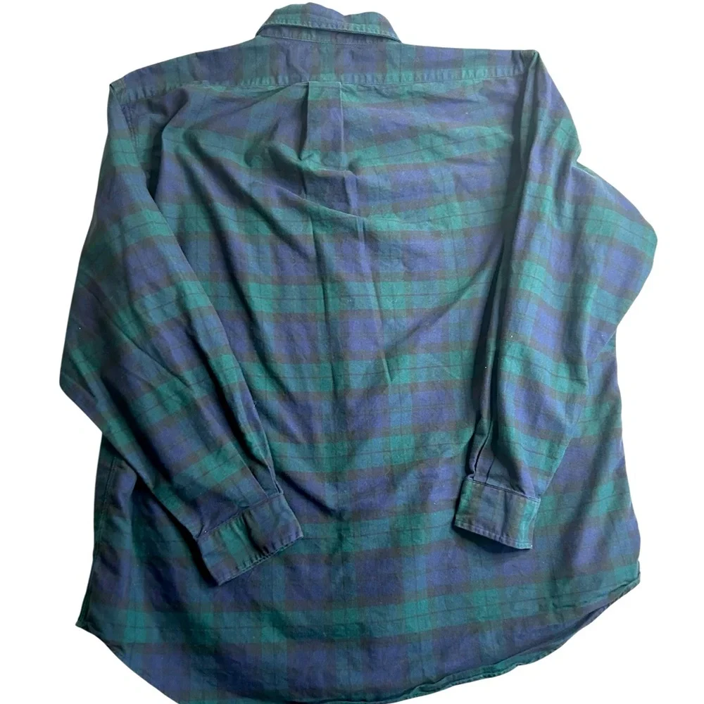 Ralph Lauren “The Big Shirt” Men’s L Green Navy Plaid Button Down W/ Crest Patch